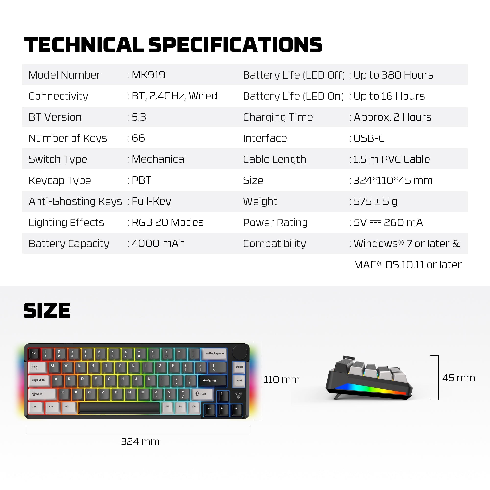 Fantech MK919 ATOM PRO66 Mechanical Keyboard Grey