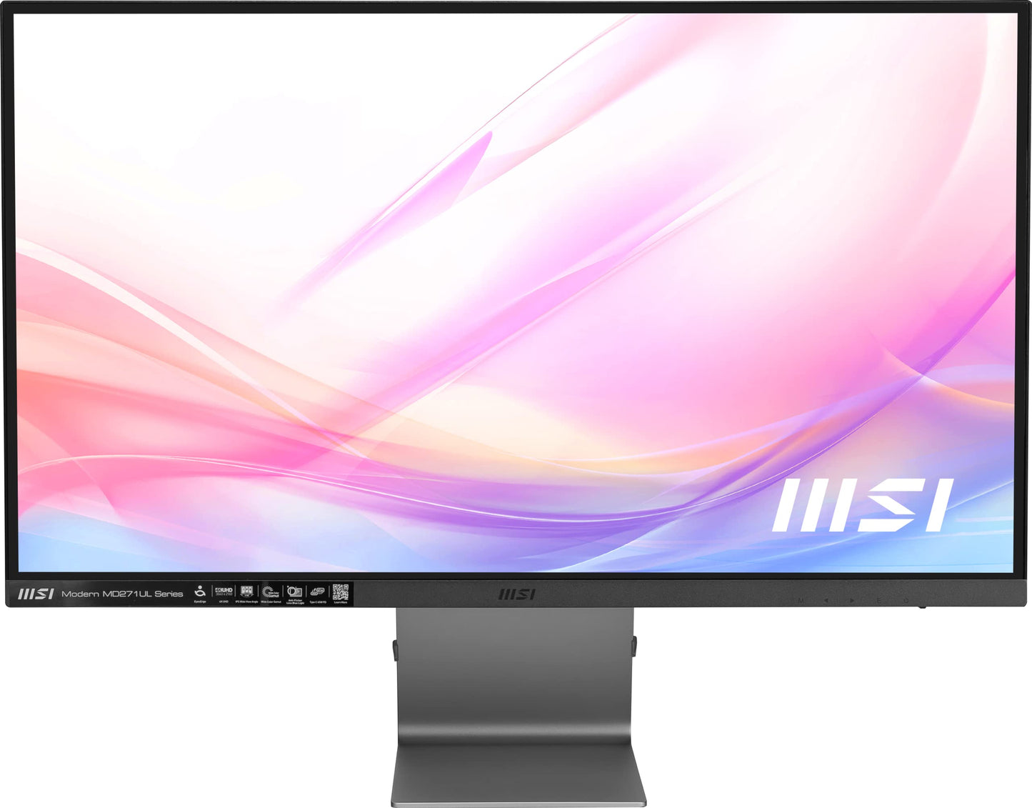 MSI Modern MD271UL, 27" Monitor, 3840 x 2160 (UHD), IPS, 60 Hz, 4ms, HDMI, DP Port, USB C, Tilt, Silver