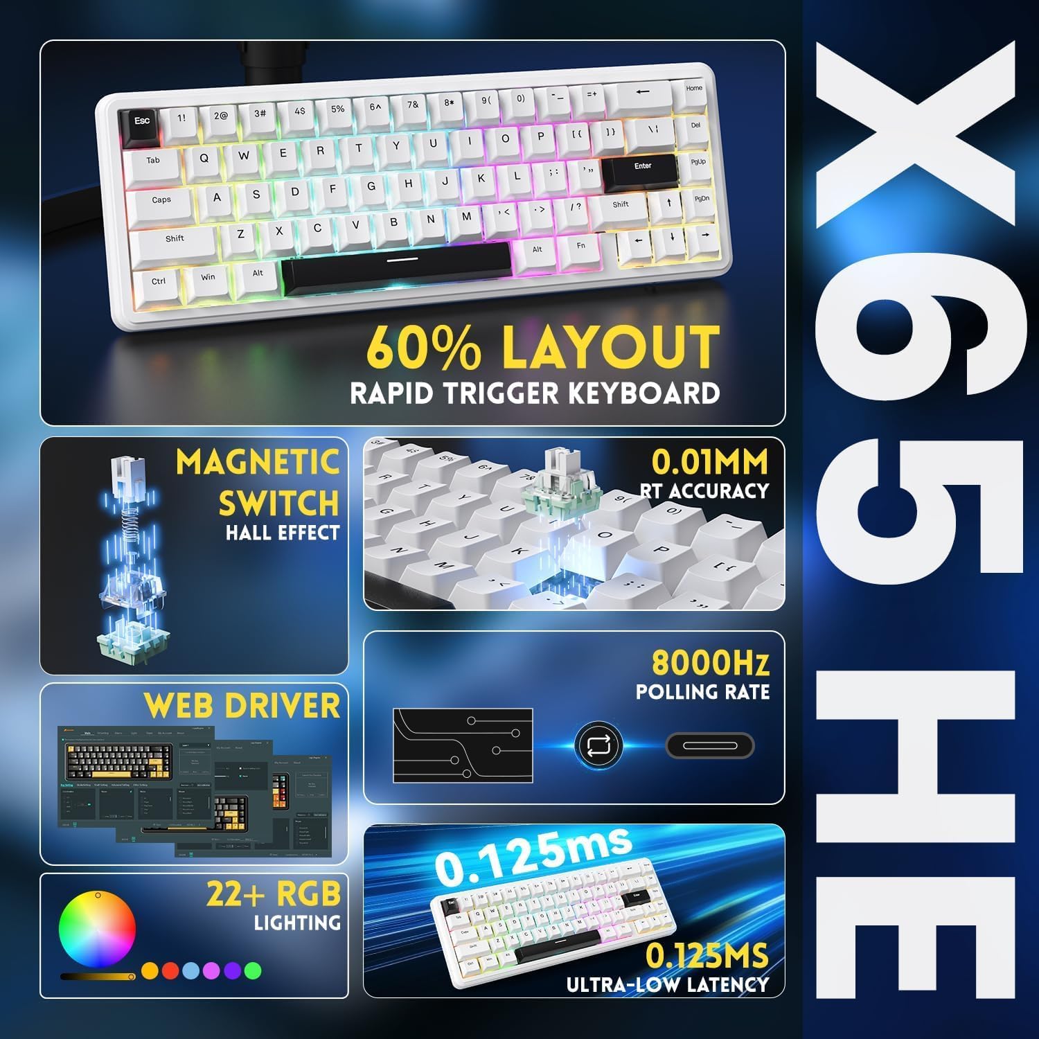 ATTACK SHARK X65 HE Wired Rapid Trigger Magnetic Switch 65% Mechanical Gaming Keyboard