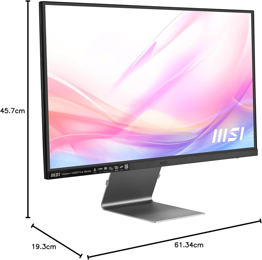 MSI Modern MD271UL, 27" Monitor, 3840 x 2160 (UHD), IPS, 60 Hz, 4ms, HDMI, DP Port, USB C, Tilt, Silver