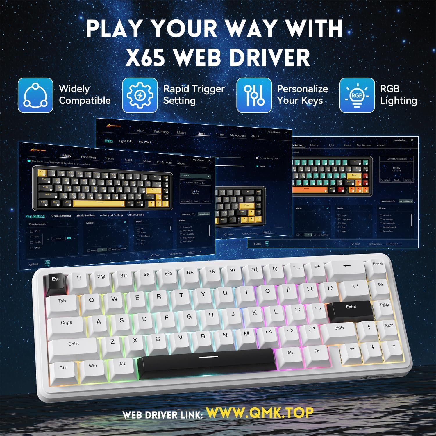 ATTACK SHARK X65 HE Wired Rapid Trigger Magnetic Switch 65% Mechanical Gaming Keyboard