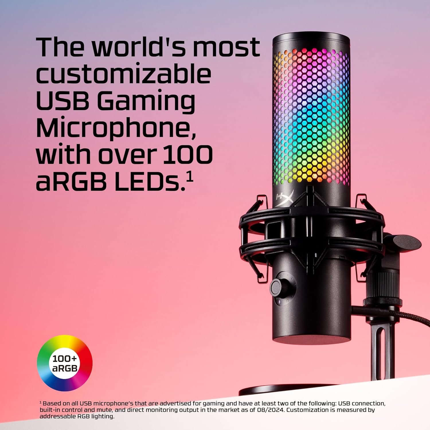 HyperX QuadCast 2 S – USB Microphone, with RGB Lighting, Streaming and Podcasting, with On-Board Controls, LED Lighting, Removable Shock Mount, PC, Mac, USB-C - Black