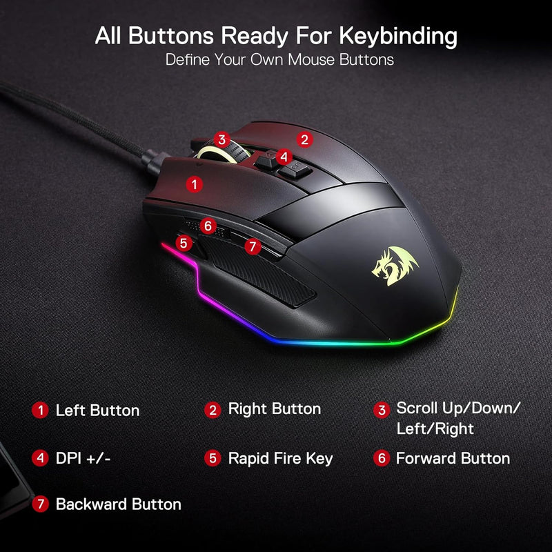 Redragon M813 RGB Wired Gaming Mouse with 4D Dual Mode Scroll Whee