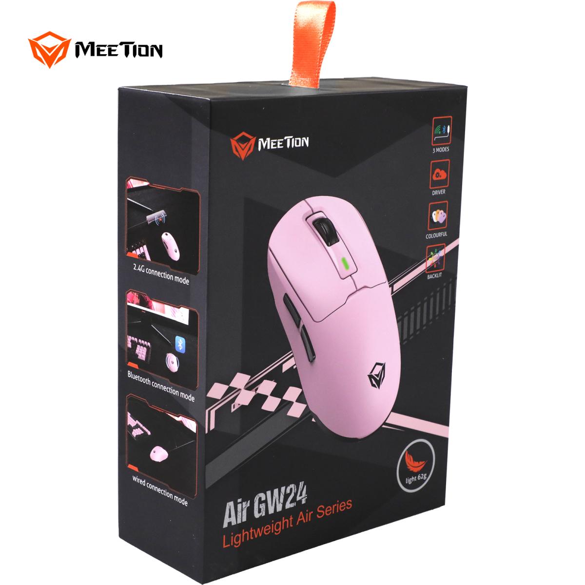 Meetion Air GW24 2.4G Bluetooth & Wired Gaming Mouse -Pink