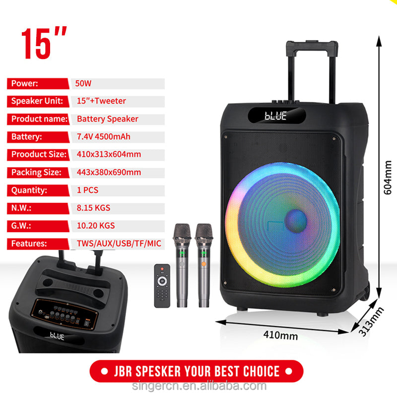 Jbr-1505 15-Inch Party Bluetooth Speaker with LED Lighting Effects
