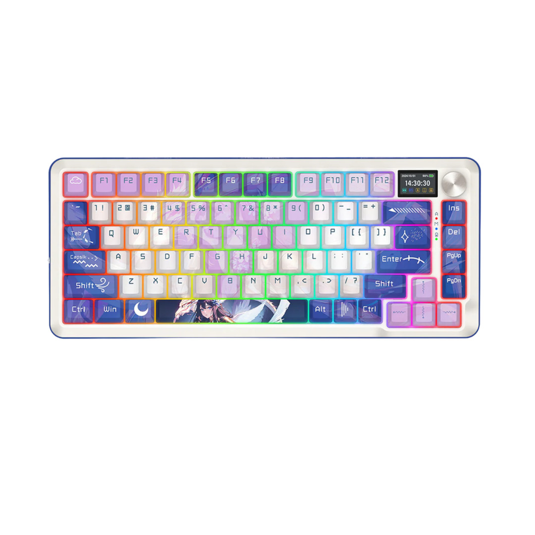Redragon Wireless Mechanical Keyboard, Gasket RGB Gaming Keyboard with 81 Programmable Custom Keys, 3-Modes Anime Wireless Keyboard with Hot-Swap Pre-Lubed Leopard L Switch, Screen & Knob, K708AK