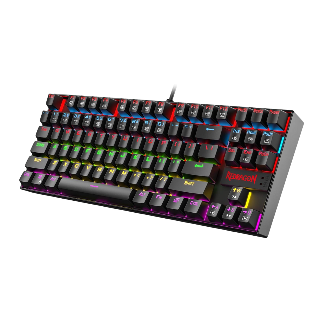 Redragon K552 Mechanical Gaming Keyboard English , LED Gaming Keyboard with, 87 Full Anti-ghosting Keys, Unique Metal Rim for Windows Gaming PC - Black Blue Switch