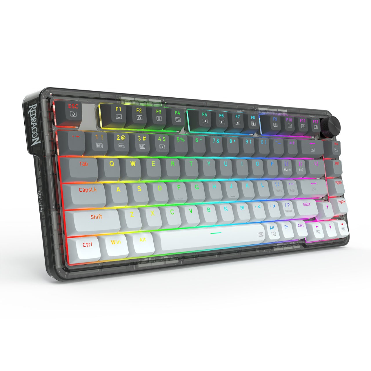 Redragon K673 GG 75% Wireless Gasket RGB Gaming Keyboard, 3-Modes 81 Keys PBT Compact Mechanical Keyboard w/Hot-Swap Socket, Dedicated Knob Control & 5-Layer Noise Dampening, Custom Linear Switch