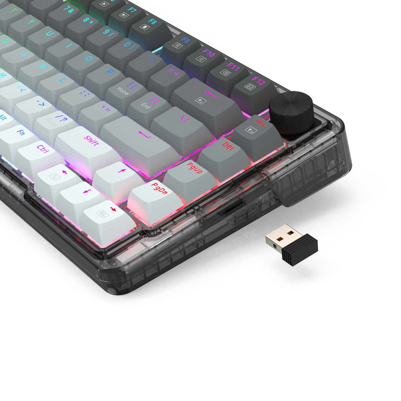 Redragon K673 GG 75% Wireless Gasket RGB Gaming Keyboard, 3-Modes 81 Keys PBT Compact Mechanical Keyboard w/Hot-Swap Socket, Dedicated Knob Control & 5-Layer Noise Dampening, Custom Linear Switch