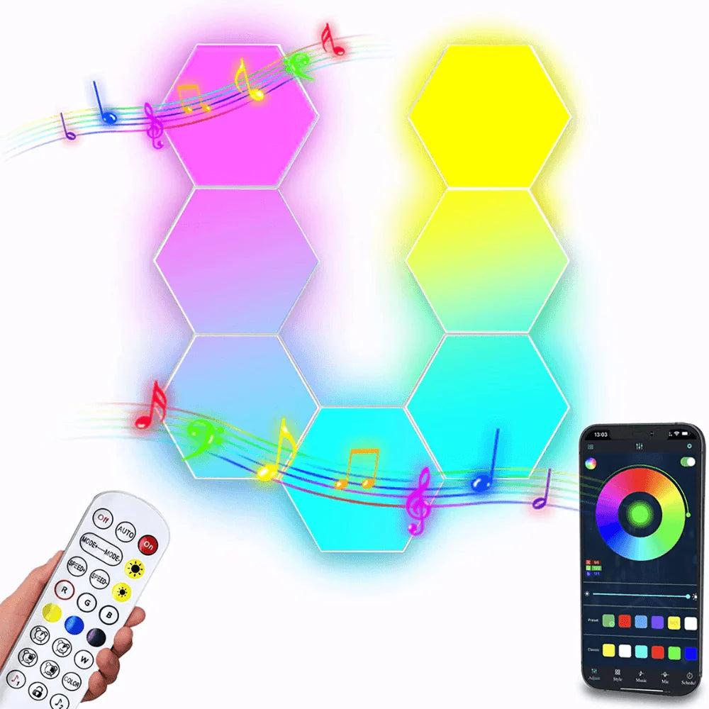 Color RGB Bluetooth LED Hexagon Light 10Pcs Wall With APP+ Remote Control