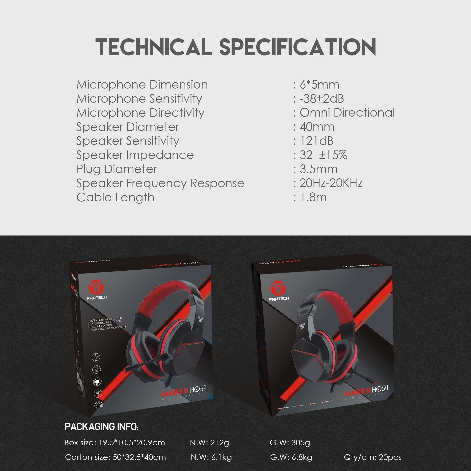 Fantech HQ54 Mars II Gaming Headset Headphones with Noise Cancelling Mic Audio