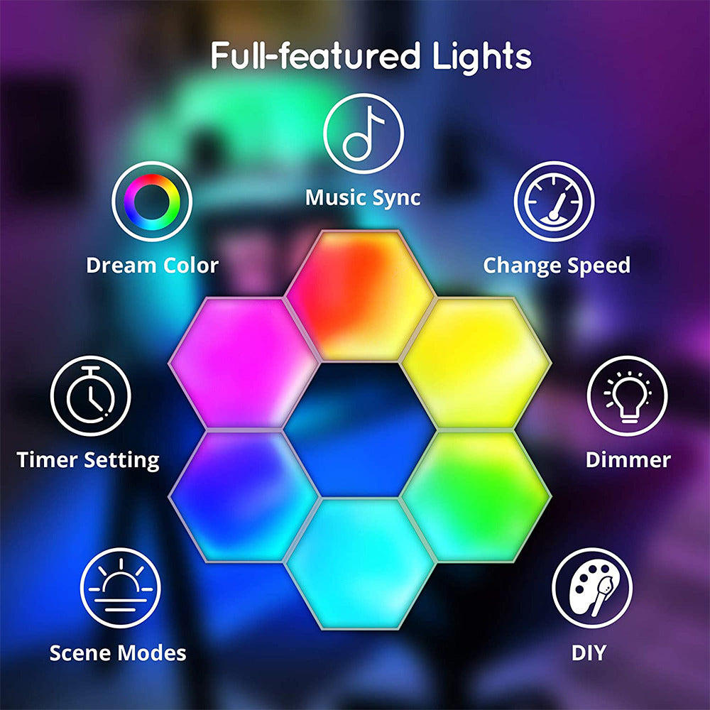 Color RGB Bluetooth LED Hexagon Light 10Pcs Wall With APP+ Remote Control